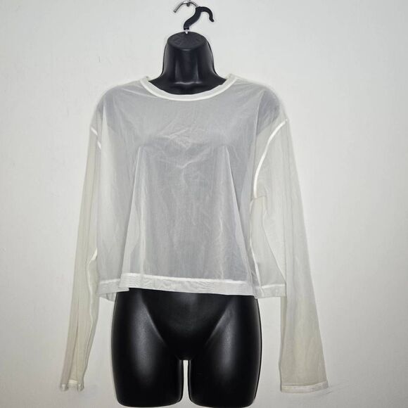 Athleta Circuit Top Size Medium Sheer Long Sleeve Pullover White - Picture 1 of 5